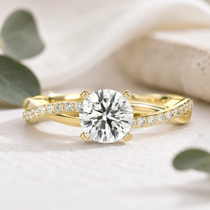 Anillo de Compromiso Solitario con Diamante Cultivado en Laboratorio de 1.0ct, Oro Amarillo de 14K, Diseño Redondo Trenzado, Regalo de Aniversario, Proveedor de Joyería al por Mayor Personalizada - Product Image 1