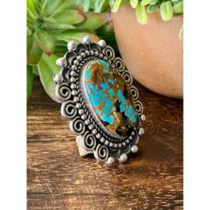 Alex Sanchez Kings Manassa Turquoise & Sterling <b>Silver</b> <b>Boho</b> <b>Ring</b> Size 5.5 Bezel Setting Vermeil Plating for Everyday Wear Gift - Product Image 3