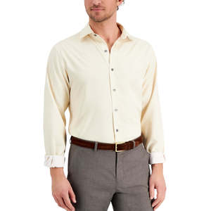 Camicia Elegante Casual da Uomo Alfani con Stampa Geometrica, Popeline Elasticizzato in 4 Direzioni, 100% Cotone Antipiega, Maniche Lunghe, Taglia 32X33, Beige - Product Image 1