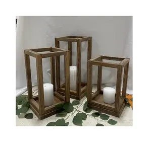 High Quality wooden Lanterns Candle Holder farmhouse garden wall lamp with Square shaped handmade Wood lanterns