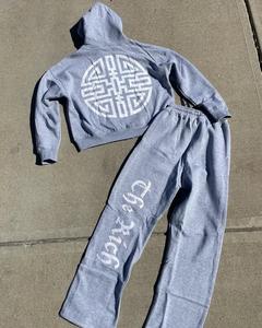 ชุดวอร์มผ้าฝ้ายฟอกสีกรดสำหรับผู้ชายชุดวอร์มผ้าคอตตอนแบบกำหนดเองชุดวอร์มปักลายแบบมีฮู้ดแบบรูดซิป - Product Image 2