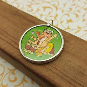 925 Silver Glass Frames Pendant with Handcrafted Lord Ganesh Artwork Unique Hand-Painted Jewelry Spiritual <b>Painting</b> Pendant - Product Image 5