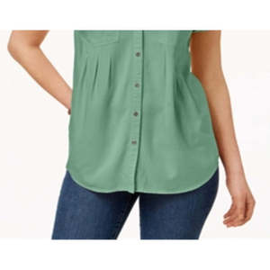 Style & Co Top Casual da Donna con Maniche Plissettate e Risvolto, Verde in Popeline e Chiffon, Vestibilità Coreana Ampia Taglia XL per Primavera/Estate - Product Image 3