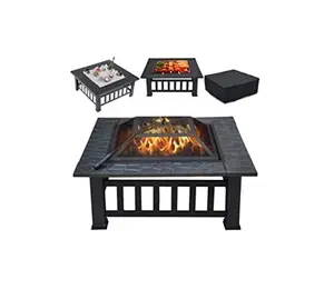 רב תכליתי אש בור שולחן 32in כיכר מתכת Firepit תנור בחצר האחורית פטיו גן אח עבור קמפינג חיצוני חימום