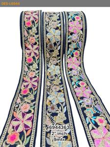 Custom Made Machine Embroidered <b>Silk</b> Ribbon in <b>Organza</b> Fabric Recycled 1.5" Width Floral Pattern for Wedding Bridal Wear - Product Image 6