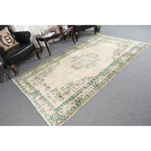 Alfombra de lana turca Vintage de 5x9 pies, diseño de retales verde beige, estilo clásico para decoración del hogar, técnica de tejido plano para sala de estar - Product Image 2