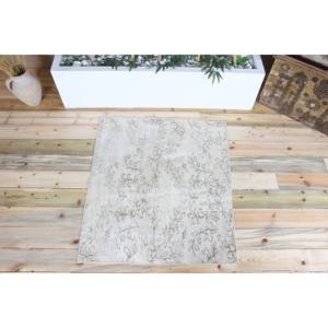 Petit tapis turc vintage 3,3x3,8 pieds, tapis en laine gris brun à motifs floraux - Product Image 1