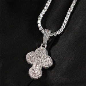 925 Sterling <b>Silver</b> Moissanite Iced Out <b>Cross</b> Pendant with Rope Chain Hip Hop <b>Necklace</b> Jewelry for <b>Men</b> - Product Image 1