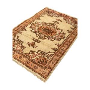 Alfombra de lana anudada a mano Aalam Paem-416 color marfil con medallón abstracto para sala de estar, entrada, pasillo, rectangular, tipo rompecabezas, para adolescentes - Product Image 2