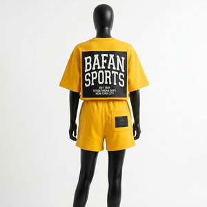 Ensemble haut et short en coton éponge premium 240 GSM, logo jaune en caoutchouc, ensemble de shorts personnalisés - Product Image 6