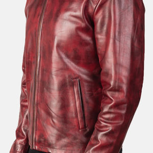Chaqueta de cuero para hombre 2025, chaqueta de cuero de piel de cabra pulida con brillo rojo, chaqueta de cuero de moto personalizada - Product Image 2