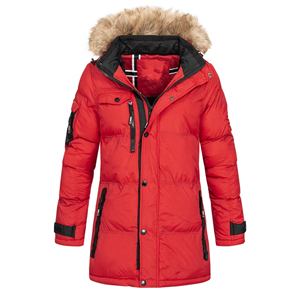 Parka de luxe en polyester avec grande poche frontale pour femmes, veste chaude à fermeture éclair, capuche en fourrure confortable, veste spéciale hiver avec patchs personnalisés - Product Image 5