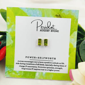 ต่างหูเพอริดอททรงบาแก็ตต์ - หินประจำเดือนสิงหาคม, ชุบทอง เงินแท้ 925, เครื่องประดับทำมือ, ขายส่งแบบฝังเพชร - Product Image 4