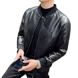 2025 otoño nuevos hombres negro Biker PU abrigo de cuero moda coreana hombres Pu chaqueta de cuero tendencia Casual Fit chaqueta delgada para hombres - Product Image 3
