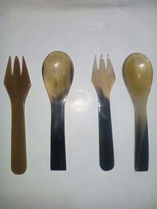 Buffalo Horn Salad Spoon and <b>Fork</b> Handmade Indian Craft with Mirror Polish Eco-Friendly TIMELESS CRAFT - Product Image 3