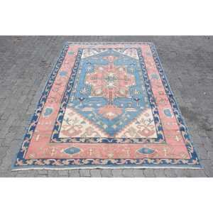 Tapis turc surdimensionné 6,8x10,5 pieds, tapis en laine bleu vintage uni - Product Image 1