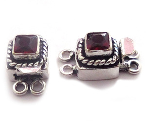 <b>Red</b> Garnet Gemstone Square 1Strand 2Strand 3Strand Box Clasp Antique Silver Plated 19X10X8MM Jewellery Making B809 - Product Image 2