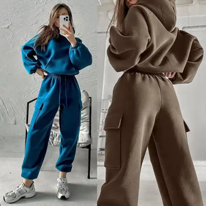 Ensembles de vêtements sweats à capuche et pantalons pour femmes pulls à capuche personnalisés pour femmes avec poche - Product Image 5