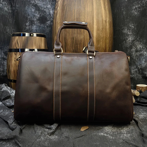 Bolsa de cuero de grano superior de alta calidad, bolsa de lona de gran capacidad, bolsa de viaje de cuero genuino personalizada marrón con asa duradera - Product Image 4
