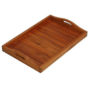 Bandejas decorativas para el hogar Bandeja de madera de acacia para decoración del hogar con asas recortadas para servir el desayuno - Product Image 4