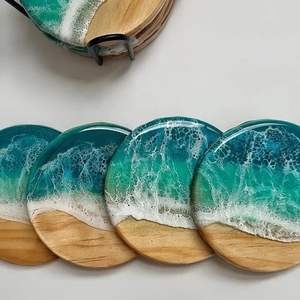 Sous-verre en bois et résine de haute qualité, fait main, style bohème, écologique, décoration intérieure, design personnalisé - Product Image 4