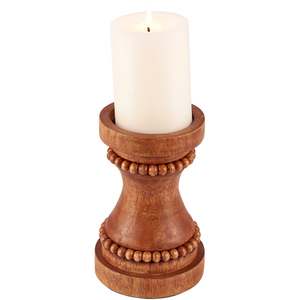 Natural Brown Wooden <b>Candle</b> Holder <b>Set</b> of 2 Decorative Beaded Pillar Stand Rustic Table Decor Accent for Home Office and <b>Gift</b> - Product Image 5