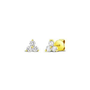 批发供应商天然圆形钻石3石耳钉和14k金制耳钉待售VVS钻石饰品