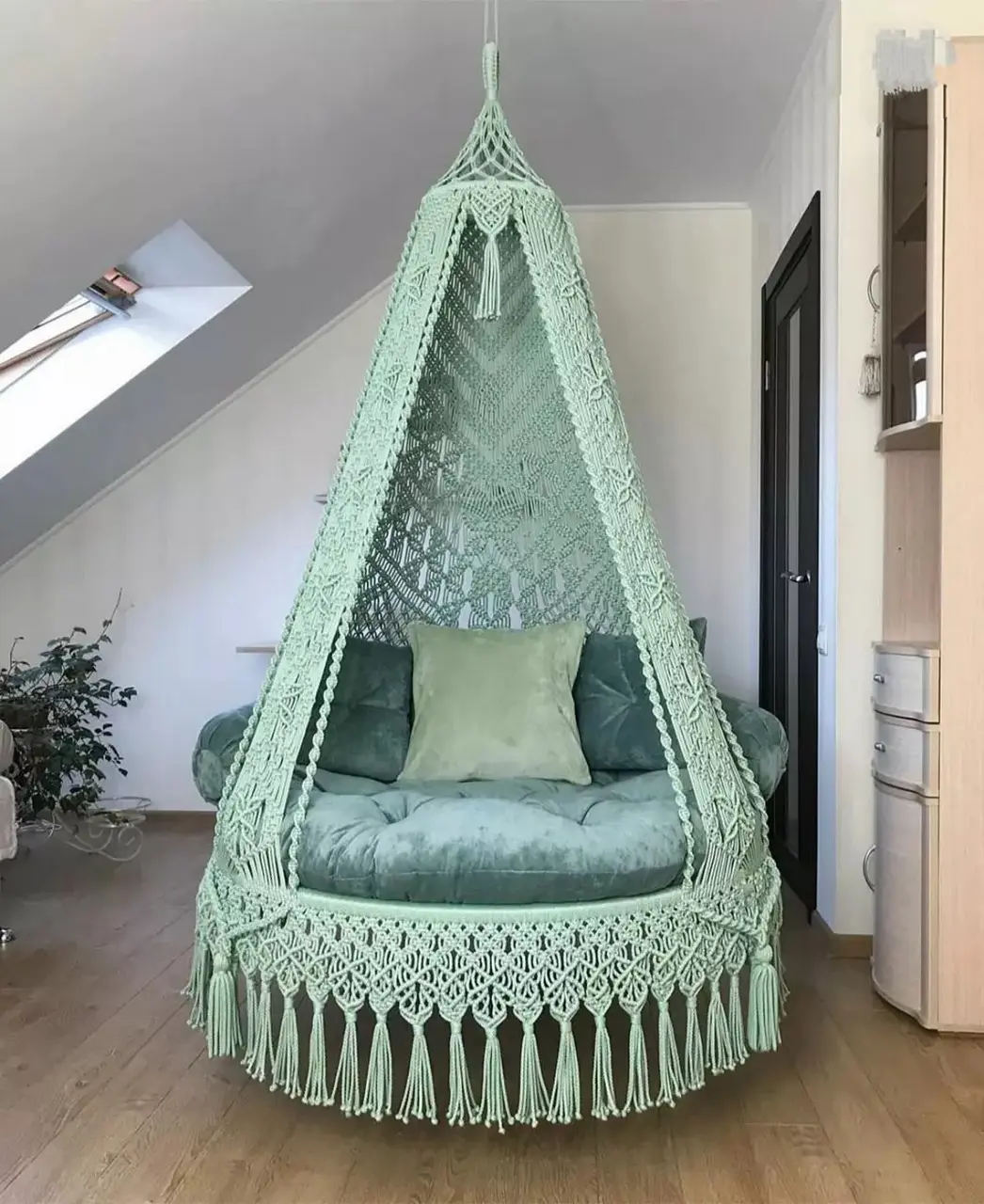 Mooie Macrame Grote Hangmat Schommel Stoel Opknoping Touw Katoen Swing Stoel Voor Balkon Inclusief Comfortabel Kussen