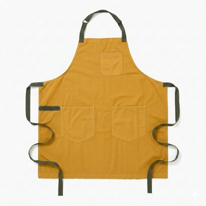 Classic Fashionable Eco-Friendly Oil-Resistant Bib <b>Apron</b> Canvas Mustard Yellow Adjustable Waist 3 Pockets Cleaning Supplies - Product Image 1
