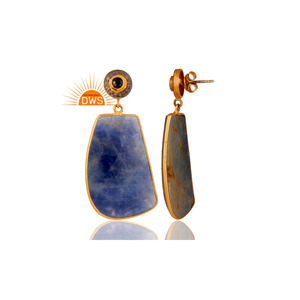 Boucles d'oreilles en argent sterling fin avec diamants naturels et pierres précieuses en saphir bleu Fabricant de bijoux en diamant - Product Image 2