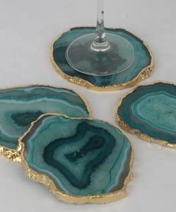 Posavasos de ágata verde con borde dorado, posavasos de ágata verde de alta calidad con forma Irregular para decoración del hogar, venta al por mayor - Product Image 1