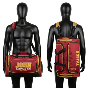 Sac de sport pour homme, basketball, polyester 600D, 420 GSM, vert et or, panneaux contrastés, logo personnalisé imprimé, sac à dos de sport - Product Image 2