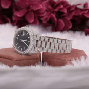 New Arrival Luxurious Stainless Steel Watch <b>Vintage</b> <b>Stick</b> Dial Black Dial Fully Iced Moissanite Hip Hop Classic Date 20mm - Product Image 2