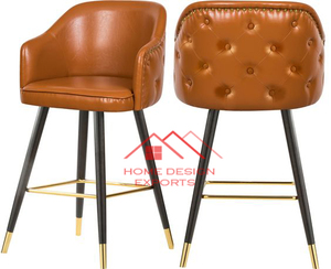 Diseño único Diseño a rayas Costura Tufted Cuero curvo Espalda alta Wit Trim Bar Silla Taburete de Bar de terciopelo para el hogar comercial - Product Image 5