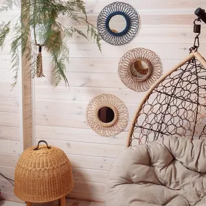 Espelho decorativo de parede natural do vietnã, espelho de rattan para decoração de casa