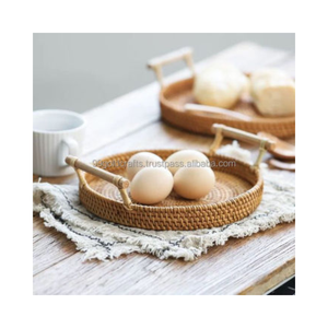 ข้อเสนอที่ดีที่สุดการจัดอันดับสูงรอบหวายทอถาดที่มีด้ามจับหวายออตโตมันถาดจากเวียดนามเพื่อการส่งออก - Product Image 5