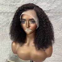 Perruque frontale en dentelle suisse HD Pixie Curly, cheveux indiens bruts alignés sur les cuticules, bouclés profondément, ondulés effet eau, perruques en cheveux humains avec dentelle frontale