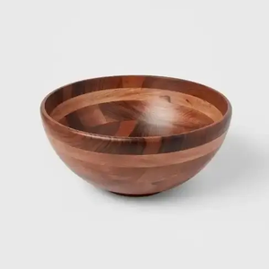 Bol de service en bois au design classique avec finition polie brillante, écologique, personnalisable pour les fêtes et le camping - Product Image 1