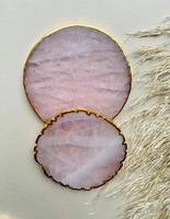 Sous-verre en quartz rose naturel poli avec bordure plaquée or, haute qualité, tailles personnalisées, vente en gros, sculpture de pierres de guérison pour la maison
