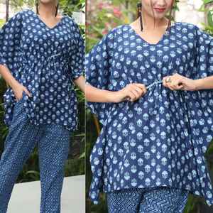 Caftans courts de conception de fleur de couleur pêche sur mesure ensemble complet en tissu 100% coton disponible dans les tailles aussi bien. - Product Image 5