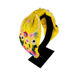 Hot Selling Colorful <b>Floral</b> Embroidery Bead Accents Stylish Knot-Style Handmade Beaded Fabric Hair Accessory Export Quality 2026 - Product Image 1