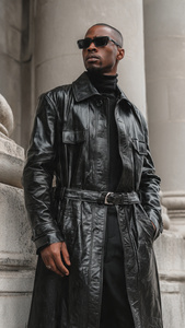 Trench-Coat en cuir de vachette véritable pour homme Manteaux en cuir à simple boutonnage pour homme - Product Image 5