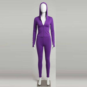 Ensemble personnalisé pour femme : survêtement deux pièces basique avec sweat à capuche, veste zippée et pantalon évasé, coupe ajustée, style jogging - Product Image 1