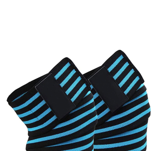 Knee Support Compression <b>Wrap</b> Blue <b>Black</b> Striped Adjustable Hook Loop Closure Unisex All Seasons Sport Protection - Product Image 6