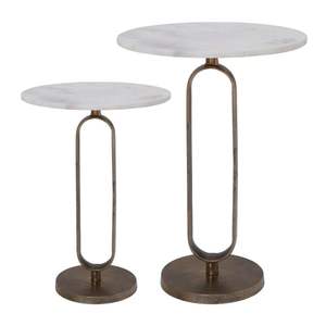 Mesa auxiliar de metal multiusos con tapa de mármol, perfecta para el café de la oficina en casa o la zona de estar al aire libre - Product Image 1