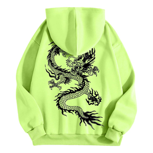Sudaderas con capucha con estampado de dragón verde neón, sudadera de Hip Hop de gran tamaño para hombres y mujeres, sudadera informal de moda con capucha holgada - Product Image 3