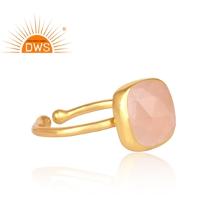 Anillo ajustable de piedras preciosas de cuarzo rosa Natural chapado en oro de 18 quilates de plata esterlina, fabricante de joyería fina Demi - Product Image 3