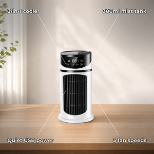 3-in-1 Personal USB Mini Air Cooler Humidifier Fan-Plastic 3 Speeds DC Power Mist Air Purifier 10.1 Fl oz Water Tank for Home - Product Image 5