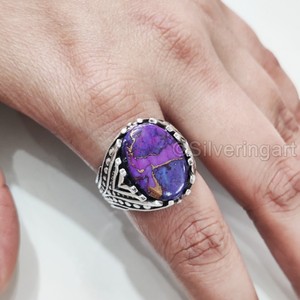 Anillo de Plata de Ley 925 para Hombre con Turquesa Natural Púrpura Cobre, Gema de Nacimiento de Diciembre, Joyería Árabe para Fiesta - Product Image 5