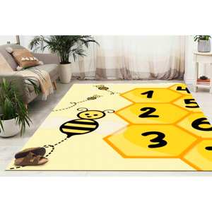 Alfombra Estampada: Alfombra para Cuarto de Niños, Alfombra Amarilla, Decoración del Hogar, Alfombra con Diseño de Abejas, Alfombra Delgada No Tejida - Product Image 1